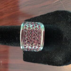 Elegant Stainless Steel Silver and Purple Women's Ring